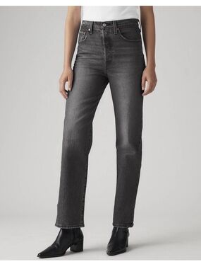 Levi’s Ribcage High-Rise Straight Ankle Jeans - Washed Black